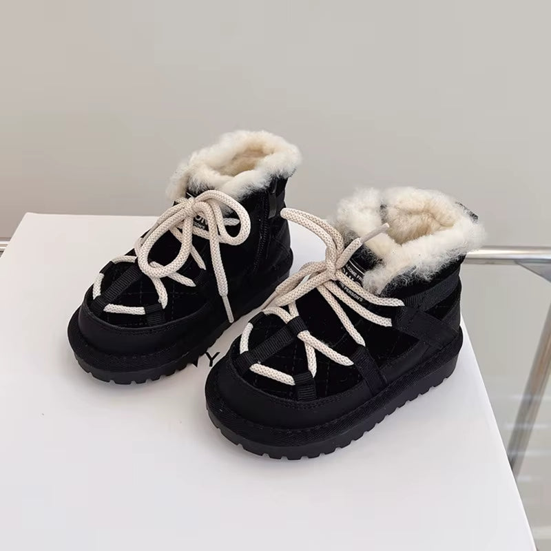 2025 New Winter Children Snow Boots Genuine Leather Warm Plush Toddler Boys Shoes Non-Slip Fashion Baby Girls Boots 1-6 Years