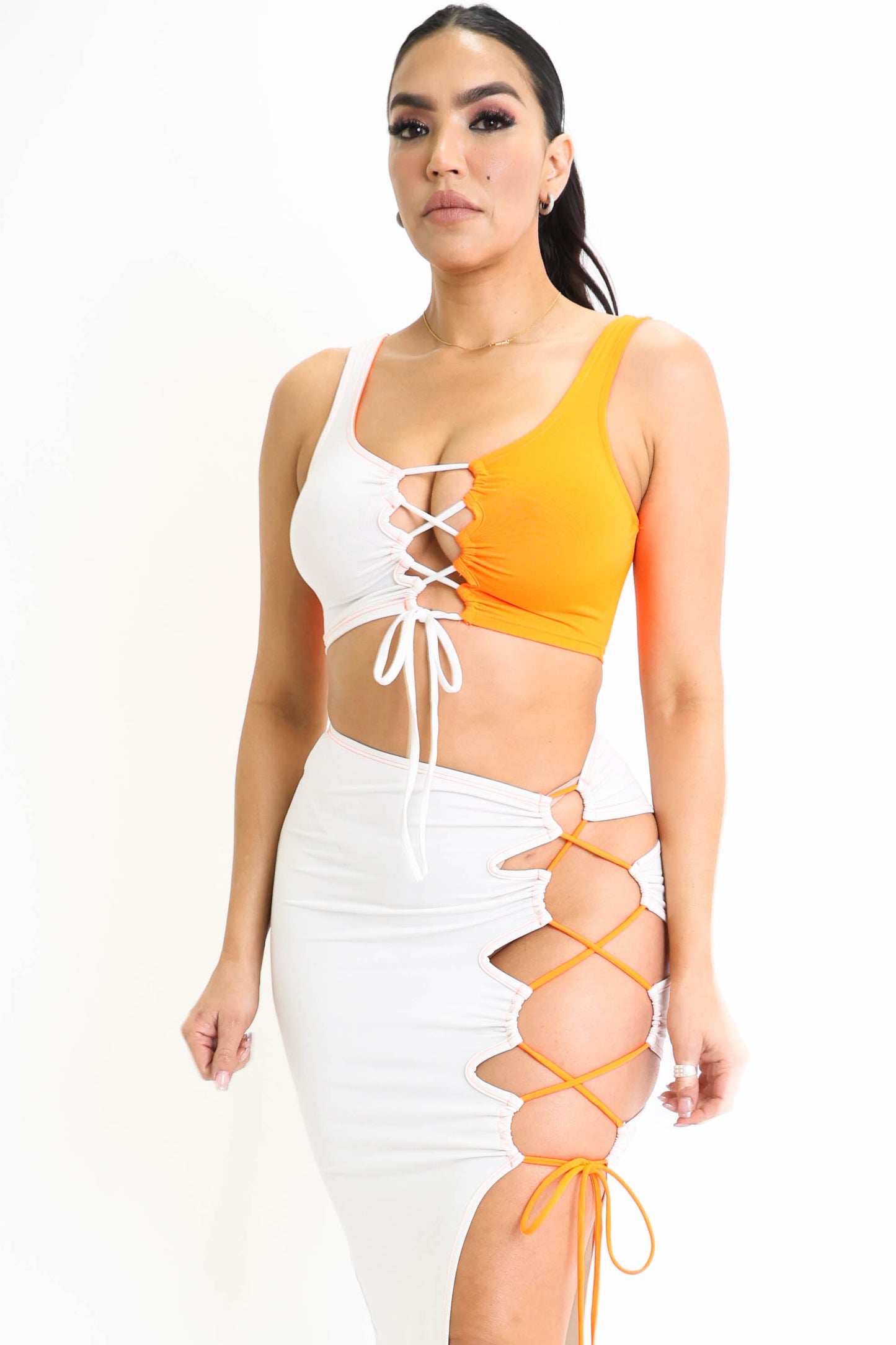 Lace up Top & Skirt 2 Pc.