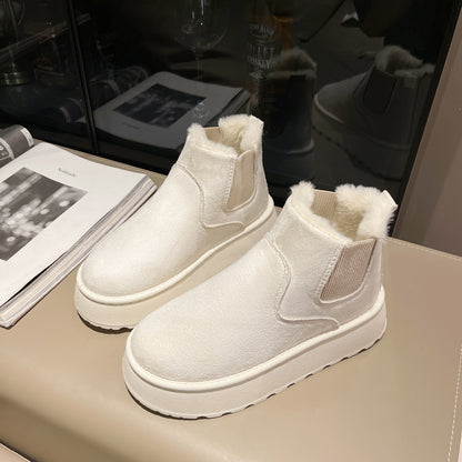 Women'S Plush Boots Winter Warm Fleece Thick Flats Snow Boots Fashion Shoes