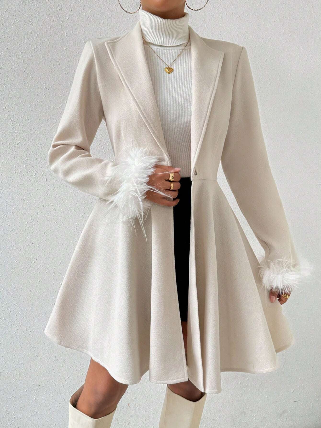 Rosydaze Solid Color Overcoat with Fringed Cuff 