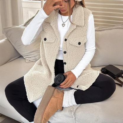 Wool-Like Sleeveless Vest - Button Up