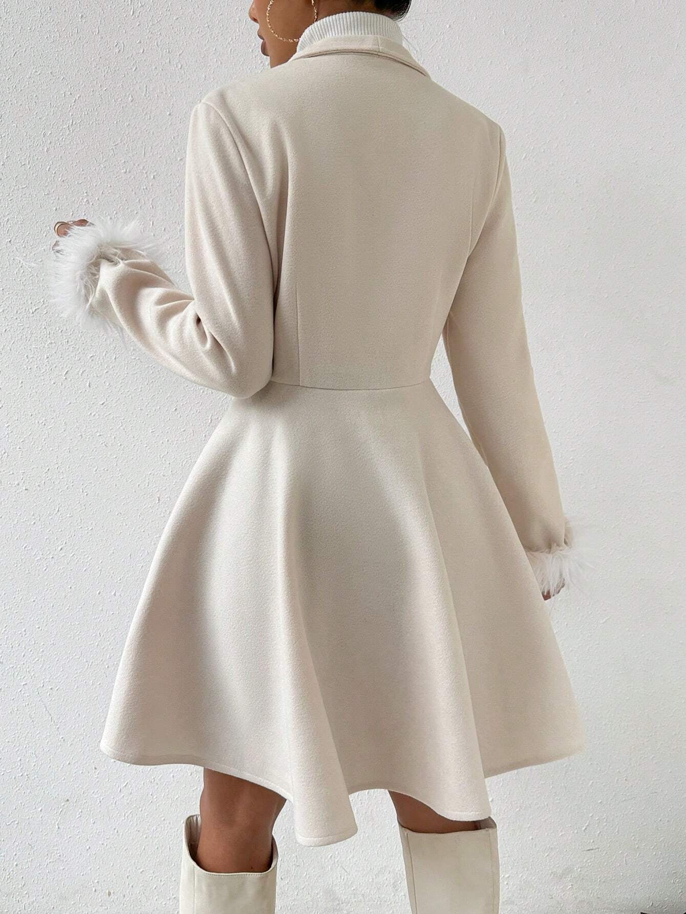 Rosydaze Solid Color Overcoat with Fringed Cuff 