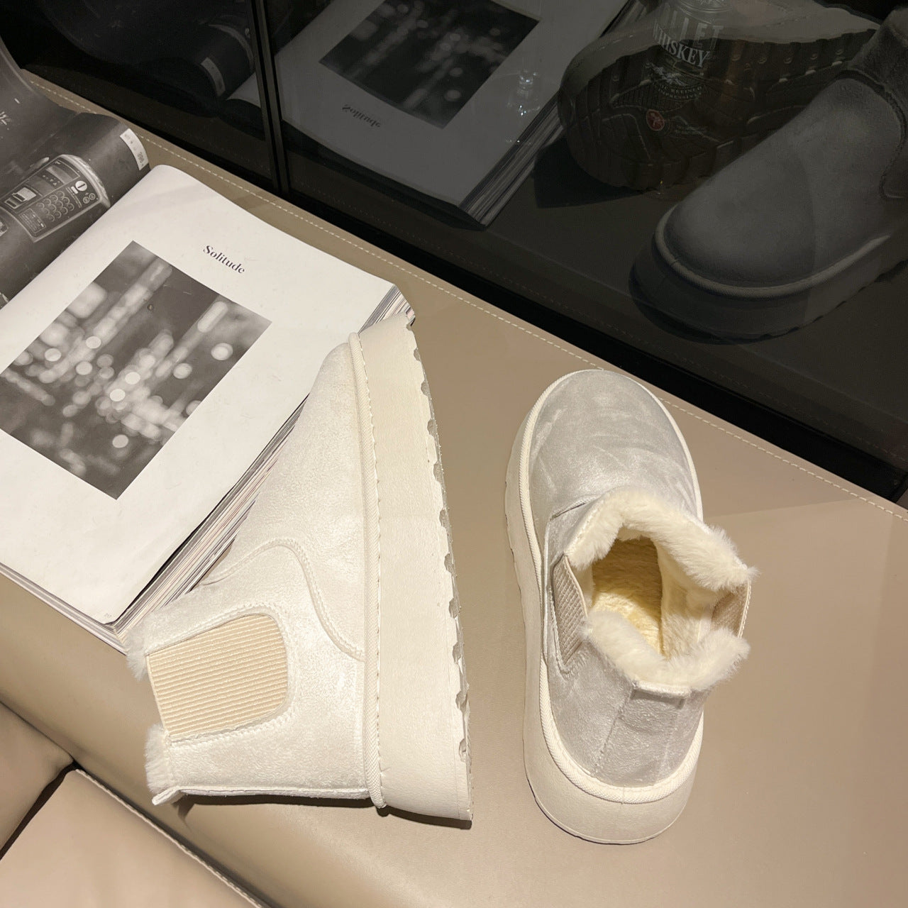 Women'S Plush Boots Winter Warm Fleece Thick Flats Snow Boots Fashion Shoes