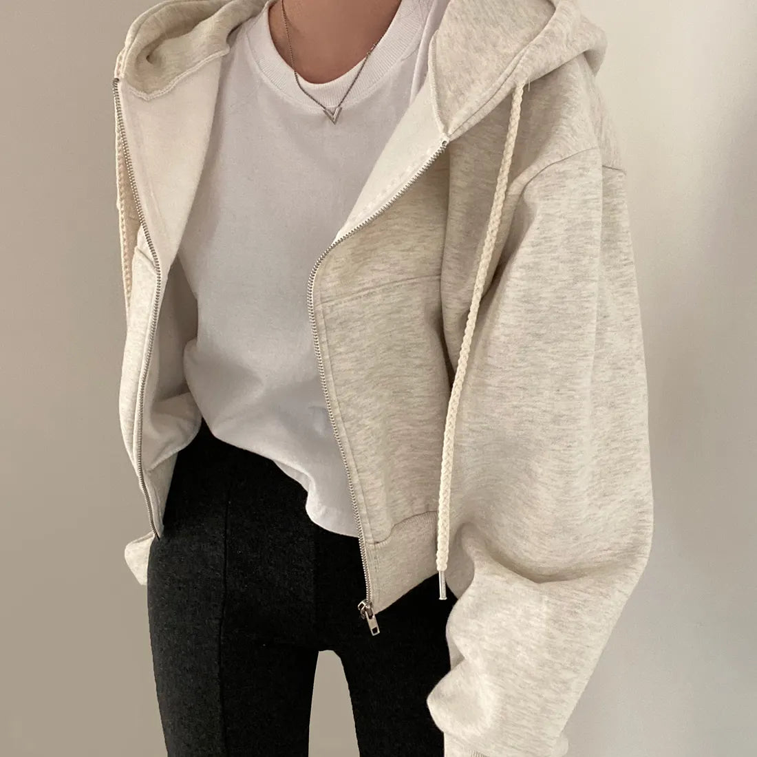 Casual Hood Sweatshirt Women Y2K Zip Up Hoodies Solid Harajuku Long
