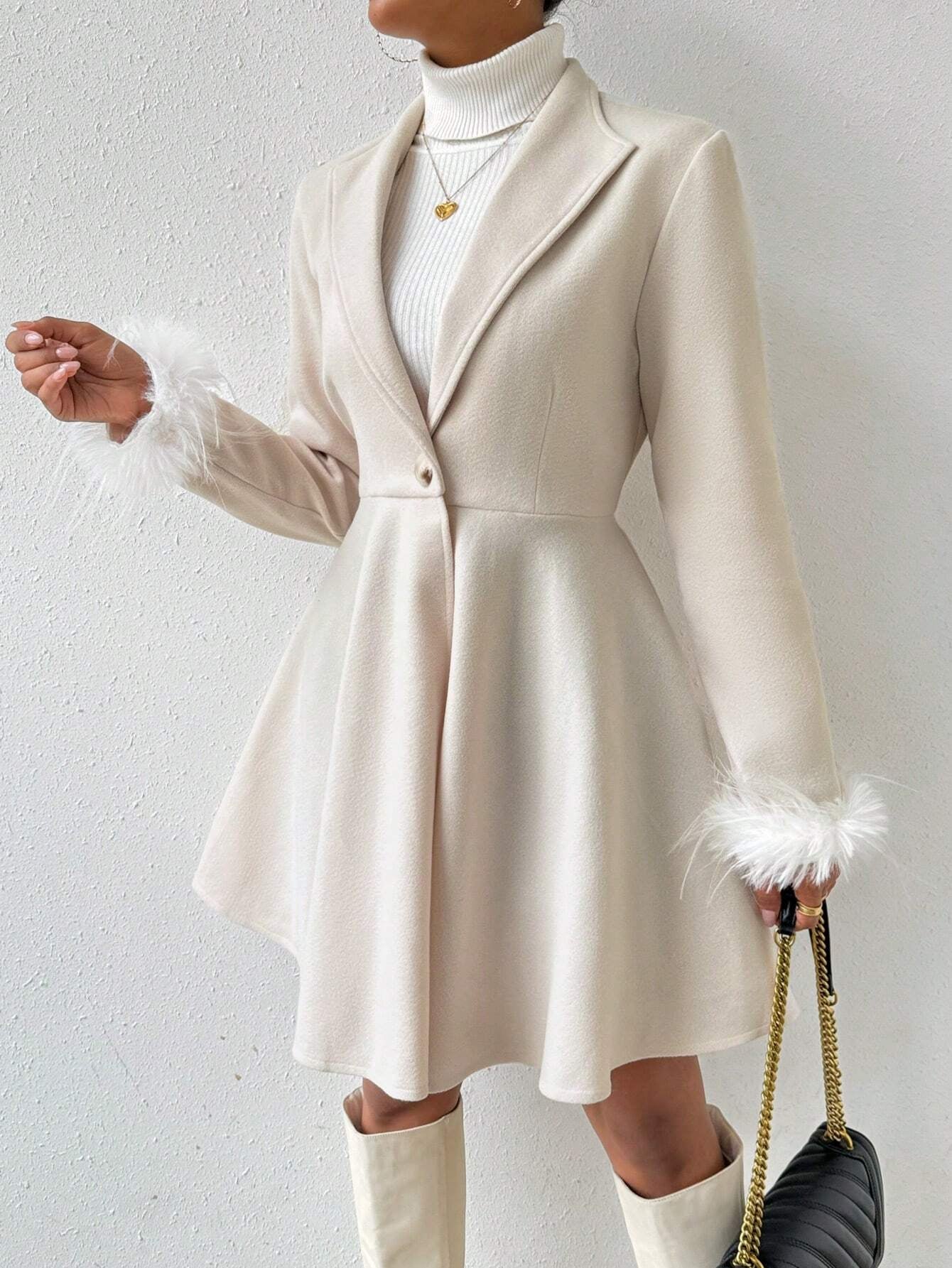 Rosydaze Solid Color Overcoat with Fringed Cuff 