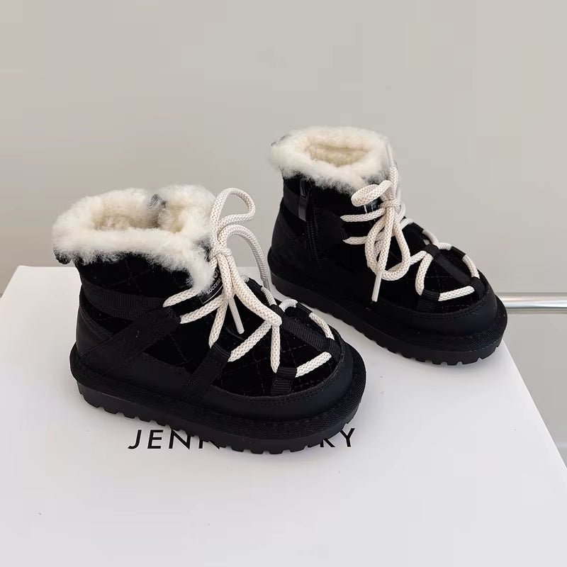 2025 New Winter Children Snow Boots Genuine Leather Warm Plush Toddler Boys Shoes Non-Slip Fashion Baby Girls Boots 1-6 Years