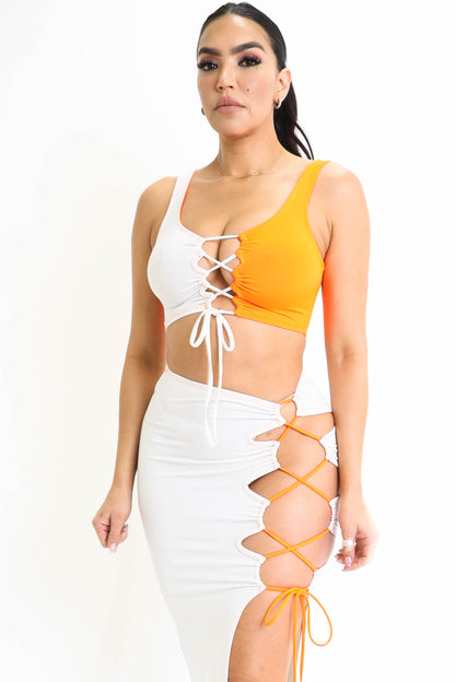 Lace up Top &  Skirt 2 Pc.