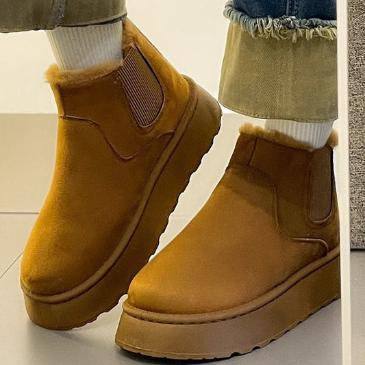 Women'S Plush Boots Winter Warm Fleece Thick Flats Snow Boots Fashion Shoes