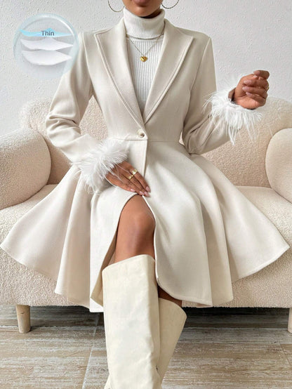 Rosydaze Solid Color Overcoat with Fringed Cuff 