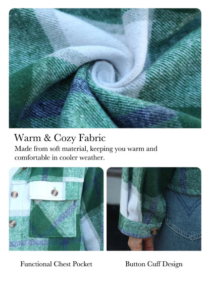 Womens Shacket Plaid Shirts Flannel Shacket Jacket Long Sleeve Button down Shirt Trendy Fall Outfits for Women Coats